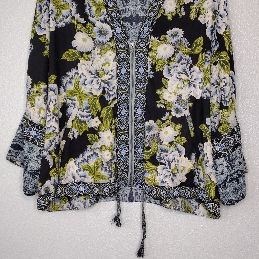Free People Women's Boho Cinched Wildflower Kimono Full Zip Blouse Sz XS/S - Picture 6 of 16
